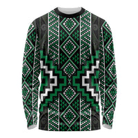 Jade Tukutuku Pattern Aotearoa Long Sleeve Shirt Niho Taniwha and Puhoro Motifs