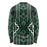 Jade Tukutuku Pattern Aotearoa Long Sleeve Shirt Niho Taniwha and Puhoro Motifs
