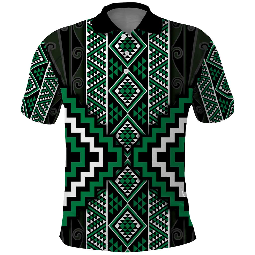 Jade Tukutuku Pattern Aotearoa Polo Shirt Niho Taniwha and Puhoro Motifs