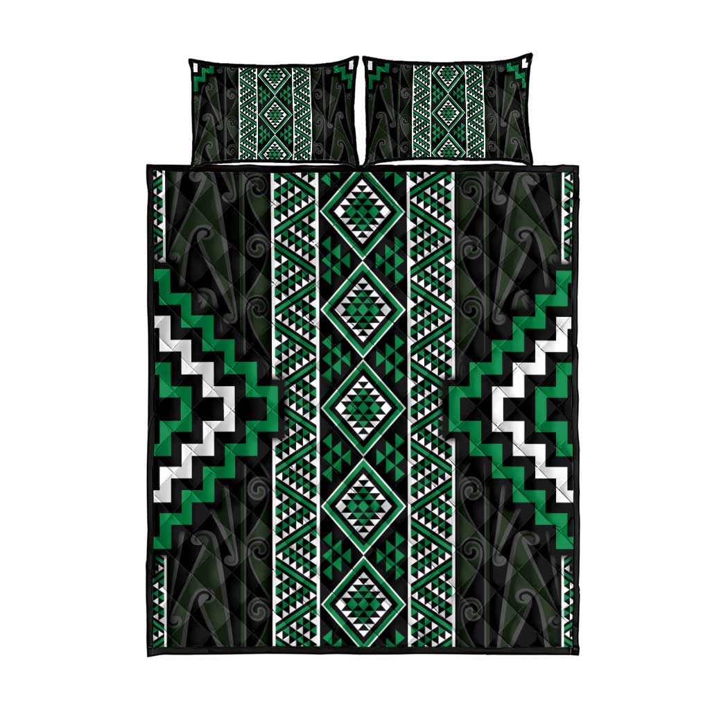 Jade Tukutuku Pattern Aotearoa Quilt Bed Set Niho Taniwha and Puhoro Motifs