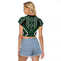 Jade Tukutuku Pattern Aotearoa Raglan Cropped T Shirt Niho Taniwha and Puhoro Motifs LT7 - Polynesian Pride