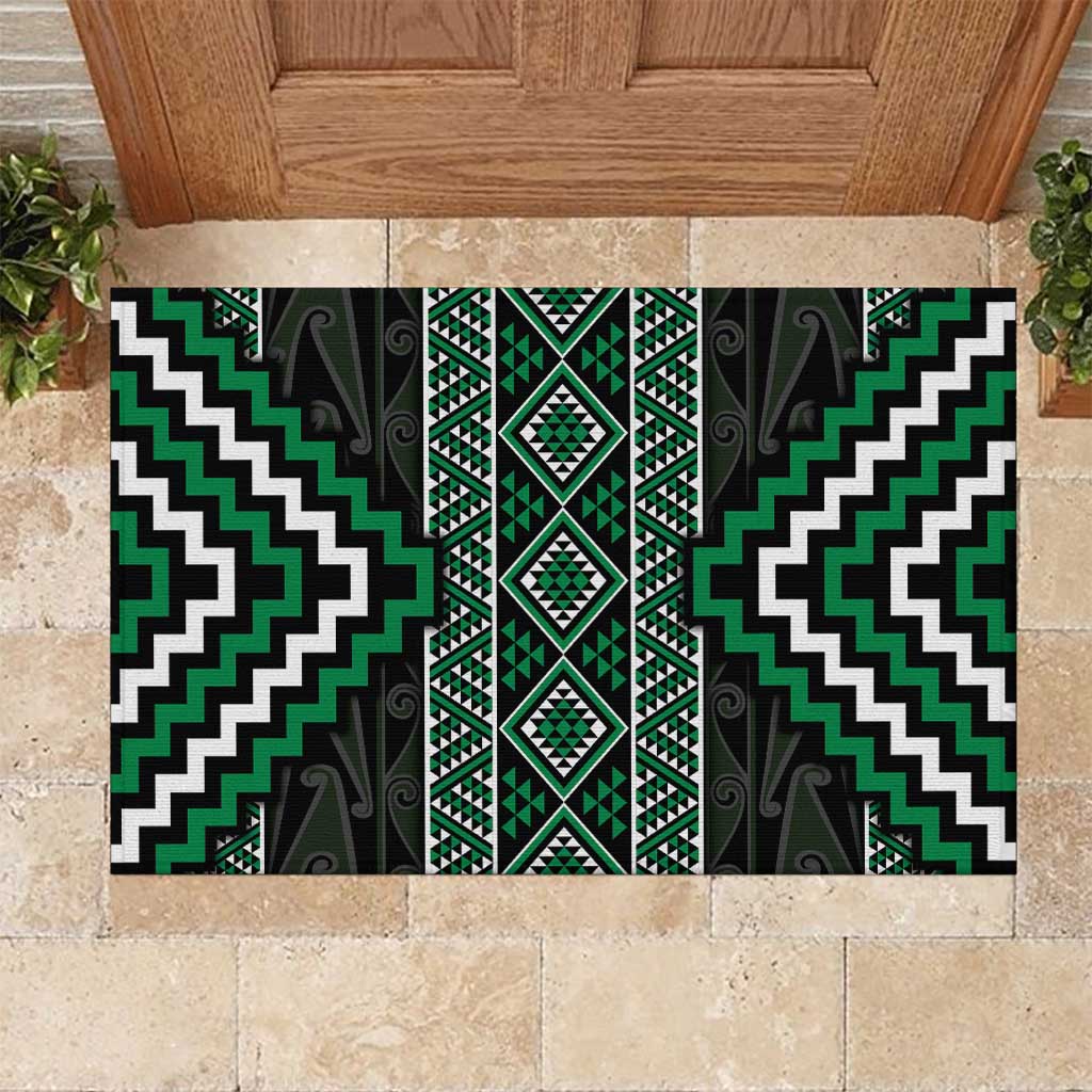 Jade Tukutuku Pattern Aotearoa Rubber Doormat Niho Taniwha and Puhoro Motifs