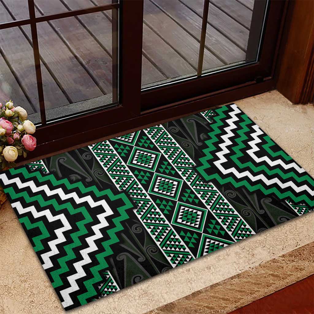 Jade Tukutuku Pattern Aotearoa Rubber Doormat Niho Taniwha and Puhoro Motifs