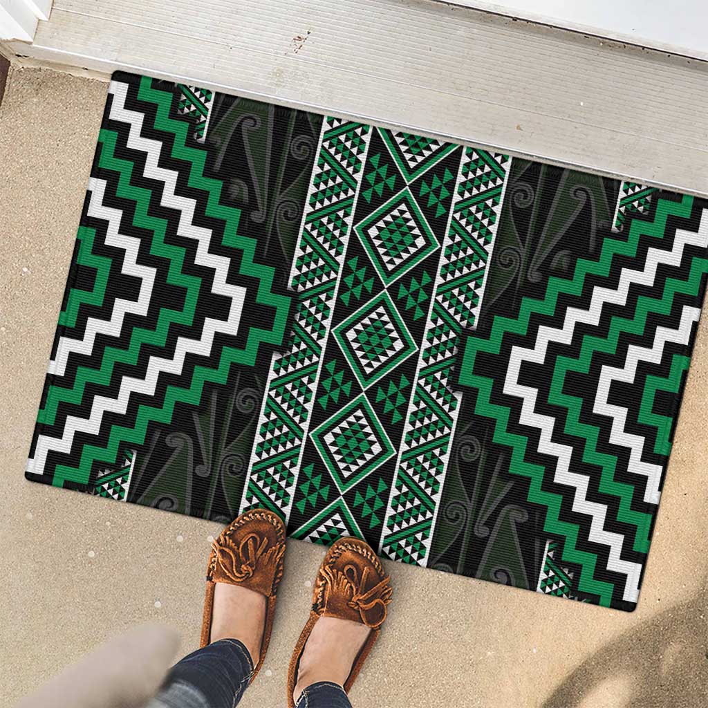 Jade Tukutuku Pattern Aotearoa Rubber Doormat Niho Taniwha and Puhoro Motifs