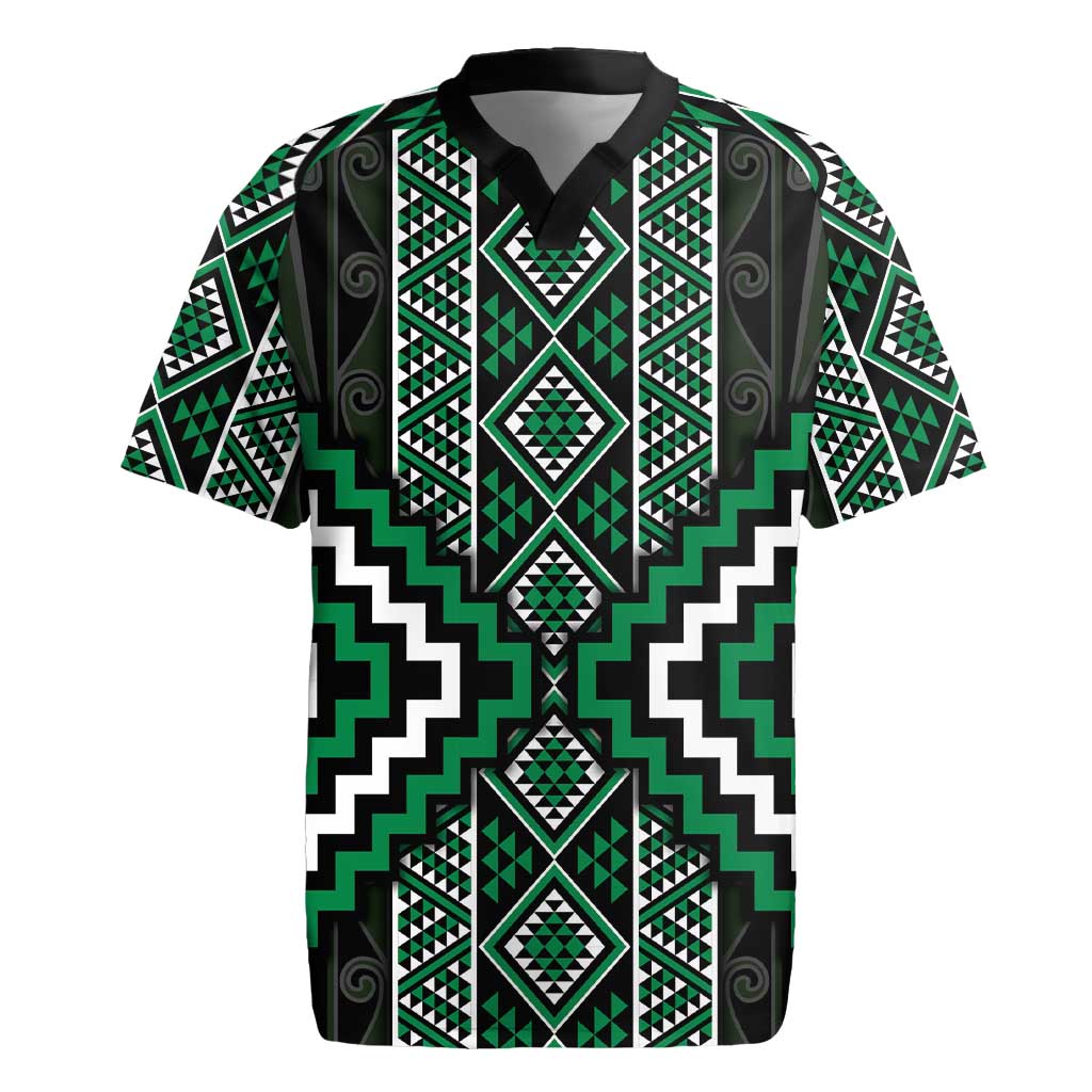 Jade Tukutuku Pattern Aotearoa Rugby Jersey Niho Taniwha and Puhoro Motifs LT7 Green - Polynesian Pride