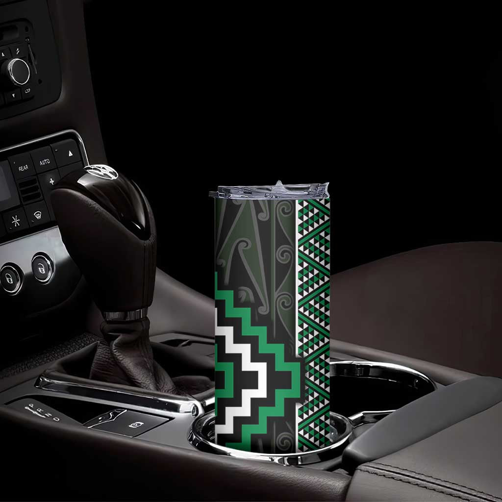 Jade Tukutuku Pattern Aotearoa Skinny Tumbler Niho Taniwha and Puhoro Motifs