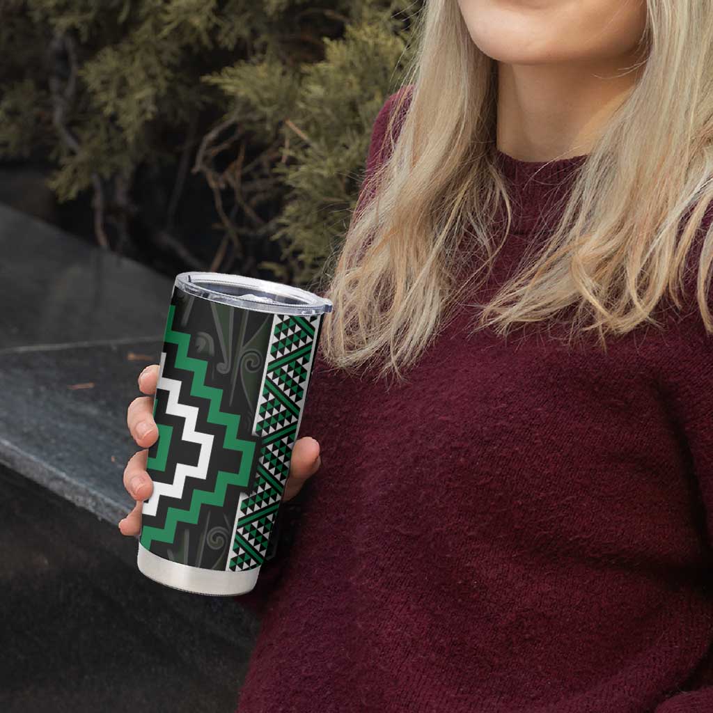 Jade Tukutuku Pattern Aotearoa Tumbler Cup Niho Taniwha and Puhoro Motifs