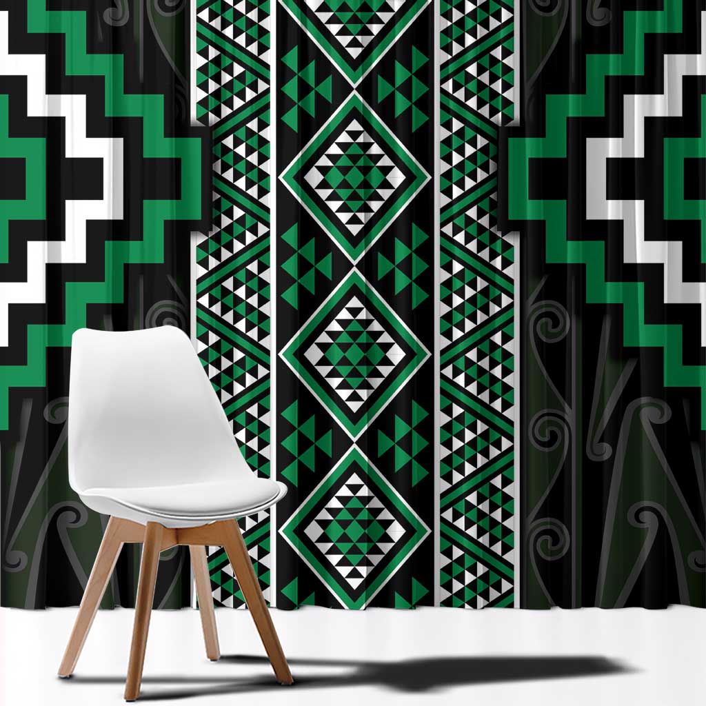 Jade Tukutuku Pattern Aotearoa Window Curtain Niho Taniwha and Puhoro Motifs