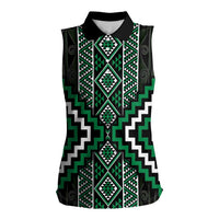 Jade Tukutuku Pattern Aotearoa Women Sleeveless Polo Shirt Niho Taniwha and Puhoro Motifs LT7 Female Green - Polynesian Pride