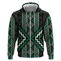 Jade Tukutuku Pattern Aotearoa Zip Hoodie Niho Taniwha and Puhoro Motifs