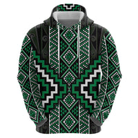Jade Tukutuku Pattern Aotearoa Zip Hoodie Niho Taniwha and Puhoro Motifs