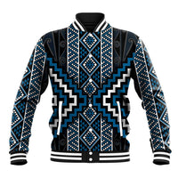 Azure Tukutuku Pattern Aotearoa Baseball Jacket Niho Taniwha and Puhoro Motifs