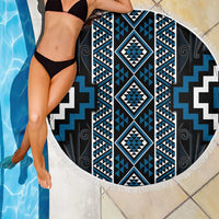 Azure Tukutuku Pattern Aotearoa Beach Blanket Niho Taniwha and Puhoro Motifs