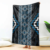Azure Tukutuku Pattern Aotearoa Blanket Niho Taniwha and Puhoro Motifs