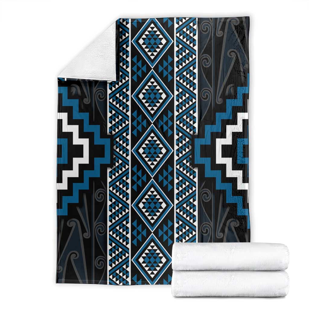 Azure Tukutuku Pattern Aotearoa Blanket Niho Taniwha and Puhoro Motifs