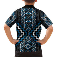 Azure Tukutuku Pattern Aotearoa Family Matching Long Sleeve Bodycon Dress and Hawaiian Shirt Niho Taniwha and Puhoro Motifs LT7 - Polynesian Pride