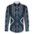 Azure Tukutuku Pattern Aotearoa Family Matching Off The Shoulder Long Sleeve Dress and Hawaiian Shirt Niho Taniwha and Puhoro Motifs