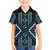 Azure Tukutuku Pattern Aotearoa Family Matching Off The Shoulder Long Sleeve Dress and Hawaiian Shirt Niho Taniwha and Puhoro Motifs