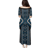 Azure Tukutuku Pattern Aotearoa Family Matching Puletasi and Hawaiian Shirt Niho Taniwha and Puhoro Motifs LT7 - Polynesian Pride