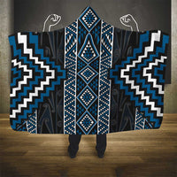 Azure Tukutuku Pattern Aotearoa Hooded Blanket Niho Taniwha and Puhoro Motifs