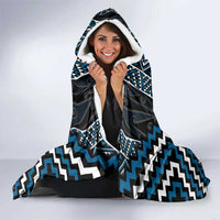 Azure Tukutuku Pattern Aotearoa Hooded Blanket Niho Taniwha and Puhoro Motifs