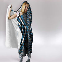 Azure Tukutuku Pattern Aotearoa Hooded Blanket Niho Taniwha and Puhoro Motifs