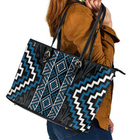 Azure Tukutuku Pattern Aotearoa Leather Tote Bag Niho Taniwha and Puhoro Motifs LT7 - Polynesian Pride