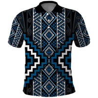 Azure Tukutuku Pattern Aotearoa Polo Shirt Niho Taniwha and Puhoro Motifs