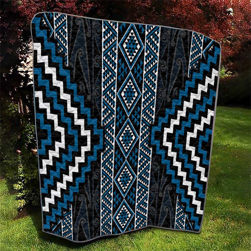 Azure Tukutuku Pattern Aotearoa Quilt Niho Taniwha and Puhoro Motifs LT7 - Polynesian Pride