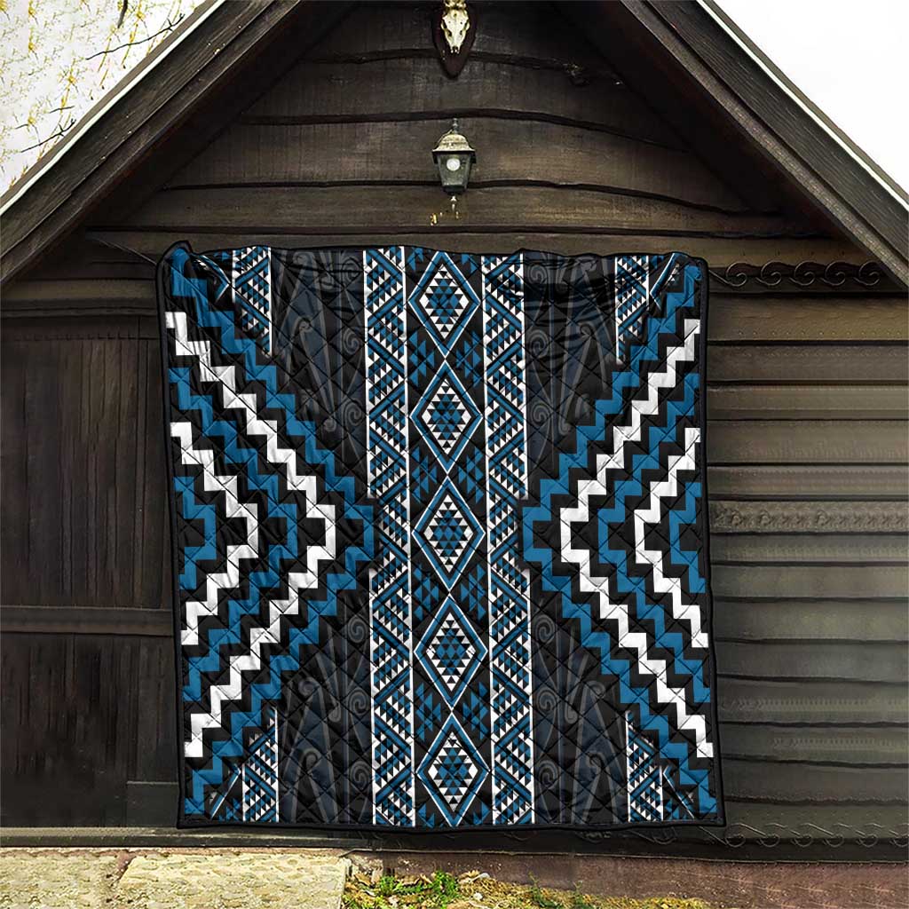 Azure Tukutuku Pattern Aotearoa Quilt Niho Taniwha and Puhoro Motifs LT7 - Polynesian Pride