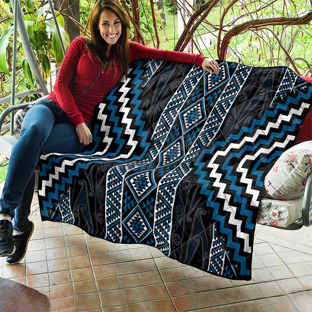 Azure Tukutuku Pattern Aotearoa Quilt Niho Taniwha and Puhoro Motifs LT7 - Polynesian Pride