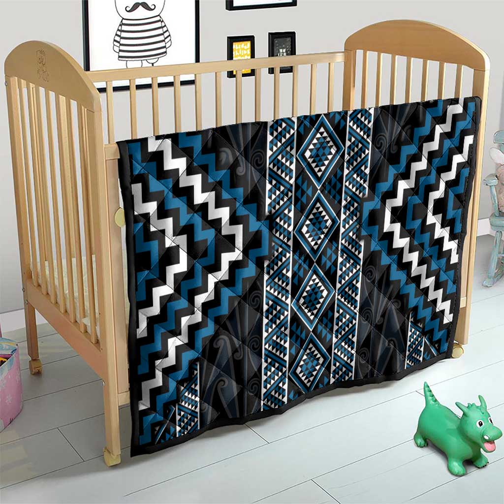 Azure Tukutuku Pattern Aotearoa Quilt Niho Taniwha and Puhoro Motifs LT7 - Polynesian Pride