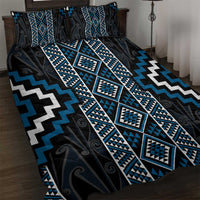 Azure Tukutuku Pattern Aotearoa Quilt Bed Set Niho Taniwha and Puhoro Motifs