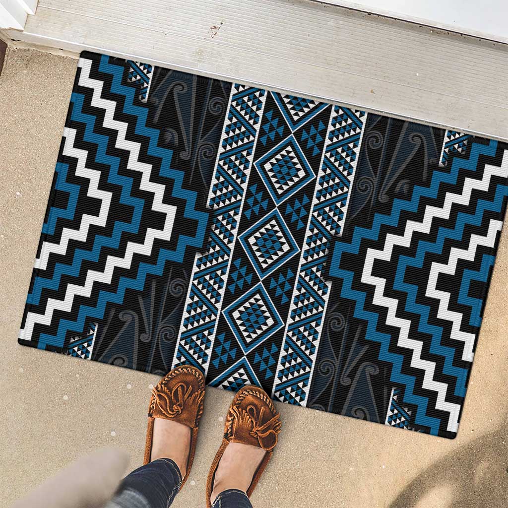 Azure Tukutuku Pattern Aotearoa Rubber Doormat Niho Taniwha and Puhoro Motifs LT7 - Polynesian Pride