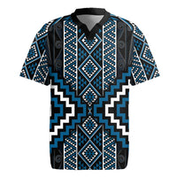 Azure Tukutuku Pattern Aotearoa Rugby Jersey Niho Taniwha and Puhoro Motifs LT7 Blue - Polynesian Pride