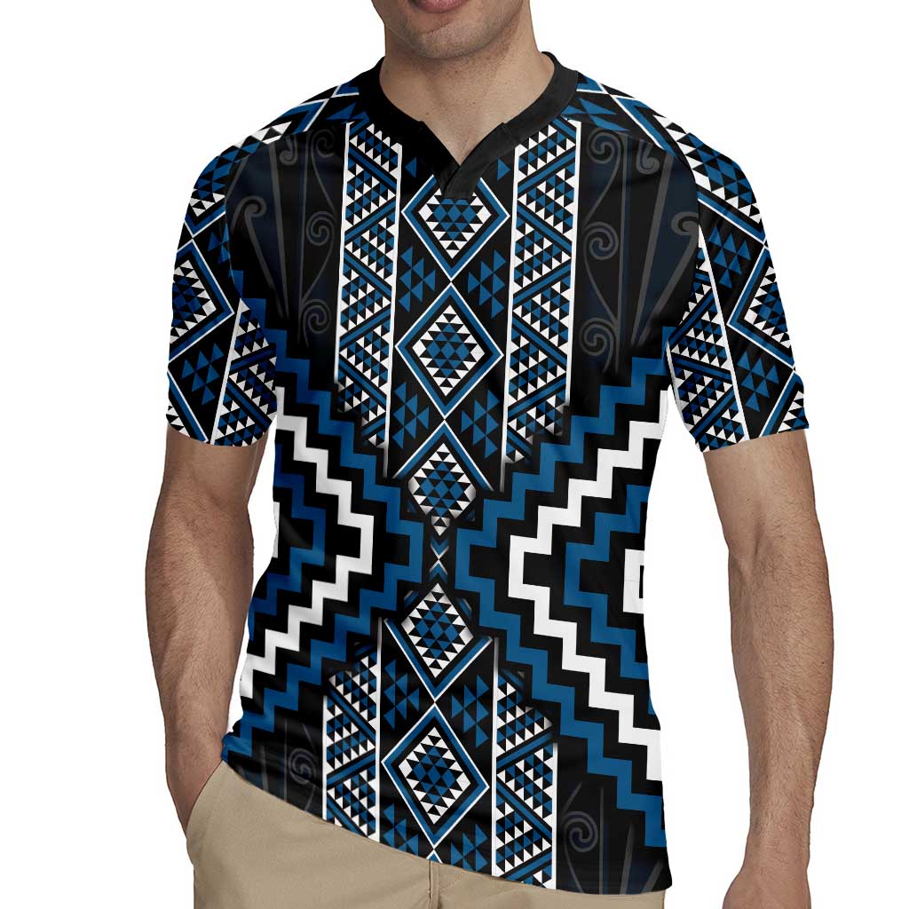 Azure Tukutuku Pattern Aotearoa Rugby Jersey Niho Taniwha and Puhoro Motifs LT7 - Polynesian Pride
