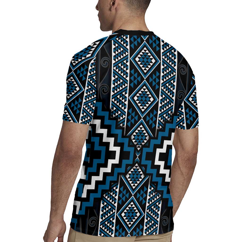 Azure Tukutuku Pattern Aotearoa Rugby Jersey Niho Taniwha and Puhoro Motifs LT7 - Polynesian Pride