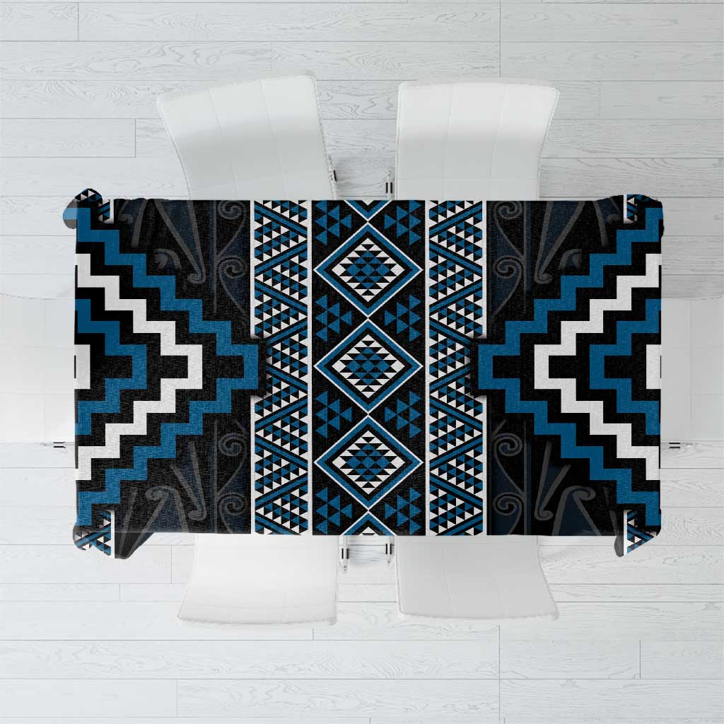 Azure Tukutuku Pattern Aotearoa Tablecloth Niho Taniwha and Puhoro Motifs LT7 Blue - Polynesian Pride