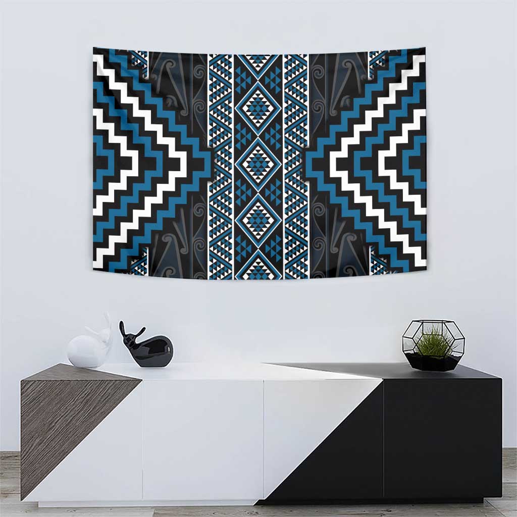 Azure Tukutuku Pattern Aotearoa Tapestry Niho Taniwha and Puhoro Motifs