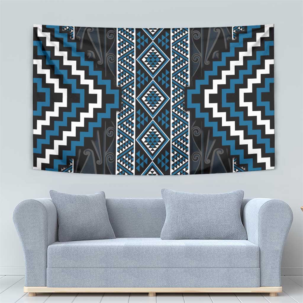 Azure Tukutuku Pattern Aotearoa Tapestry Niho Taniwha and Puhoro Motifs