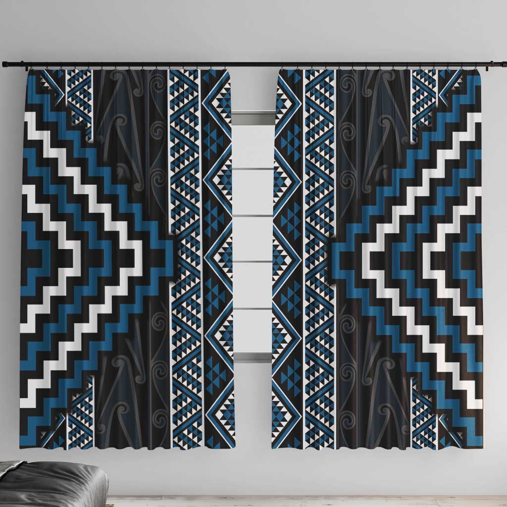 Azure Tukutuku Pattern Aotearoa Window Curtain Niho Taniwha and Puhoro Motifs