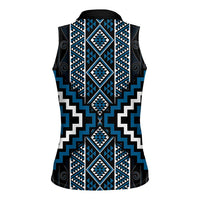 Azure Tukutuku Pattern Aotearoa Women Sleeveless Polo Shirt Niho Taniwha and Puhoro Motifs LT7 - Polynesian Pride