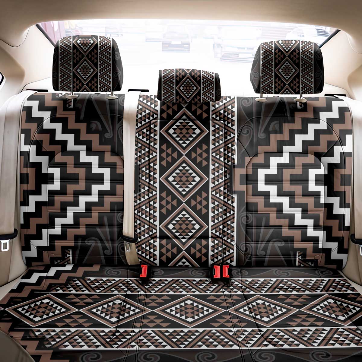 Classic Tukutuku Pattern Aotearoa Back Car Seat Cover Niho Taniwha and Puhoro Motifs