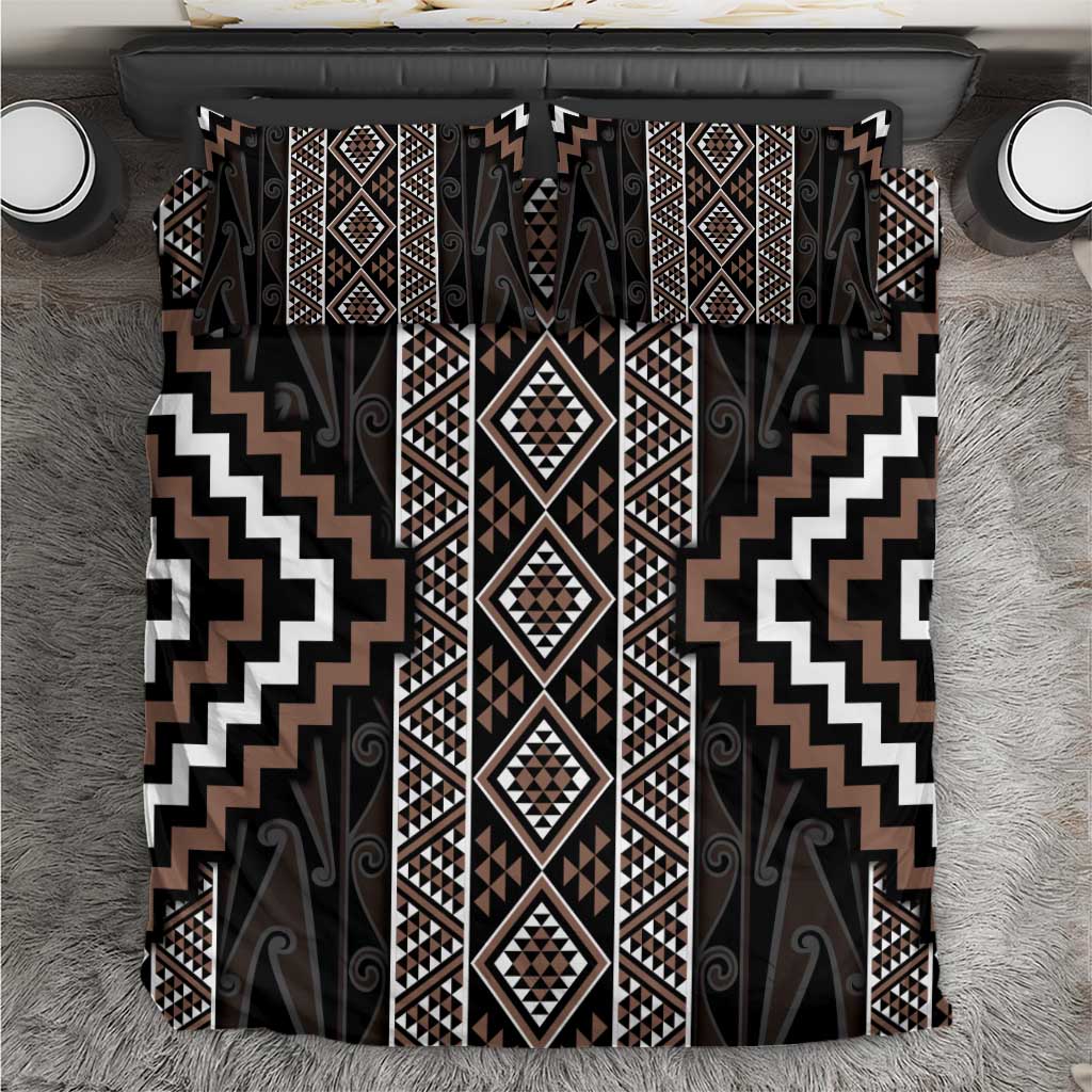 Classic Tukutuku Pattern Aotearoa Bedding Set Niho Taniwha and Puhoro Motifs