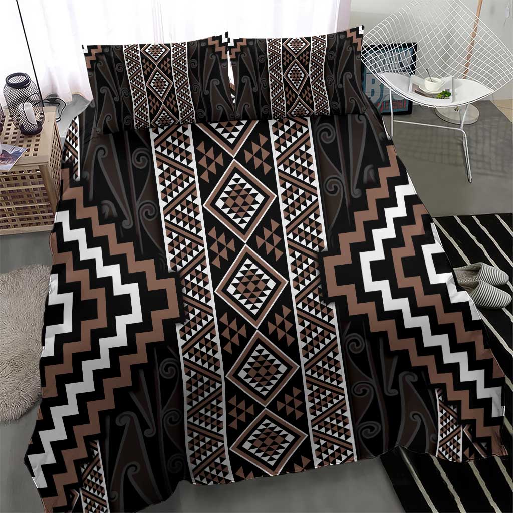 Classic Tukutuku Pattern Aotearoa Bedding Set Niho Taniwha and Puhoro Motifs