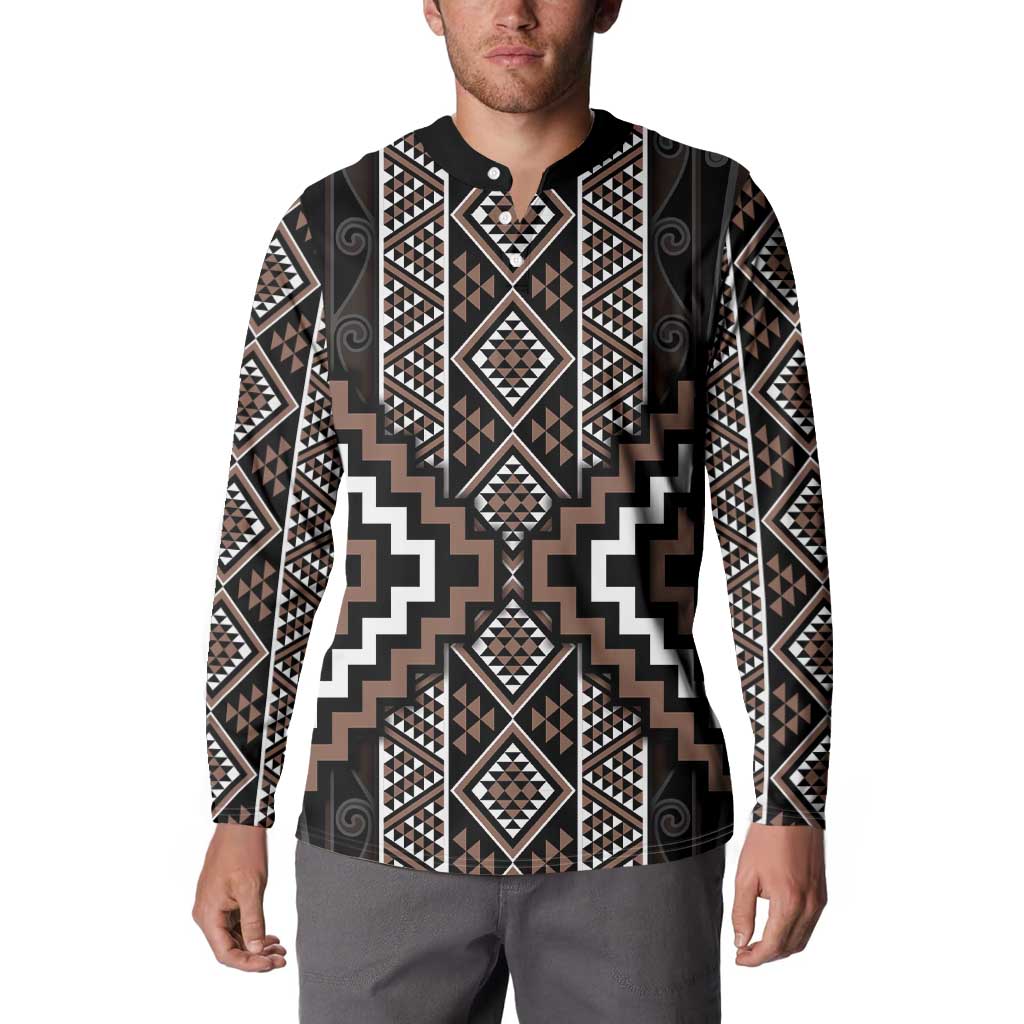 Classic Tukutuku Pattern Aotearoa Button Sweatshirt Niho Taniwha and Puhoro Motifs LT7 - Polynesian Pride