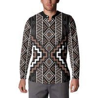 Classic Tukutuku Pattern Aotearoa Button Sweatshirt Niho Taniwha and Puhoro Motifs LT7 - Polynesian Pride