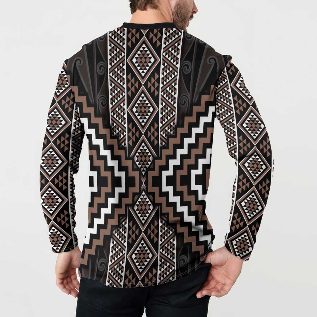 Classic Tukutuku Pattern Aotearoa Button Sweatshirt Niho Taniwha and Puhoro Motifs LT7 - Polynesian Pride