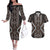 Classic Tukutuku Pattern Aotearoa Couples Matching Off The Shoulder Long Sleeve Dress and Hawaiian Shirt Niho Taniwha and Puhoro Motifs