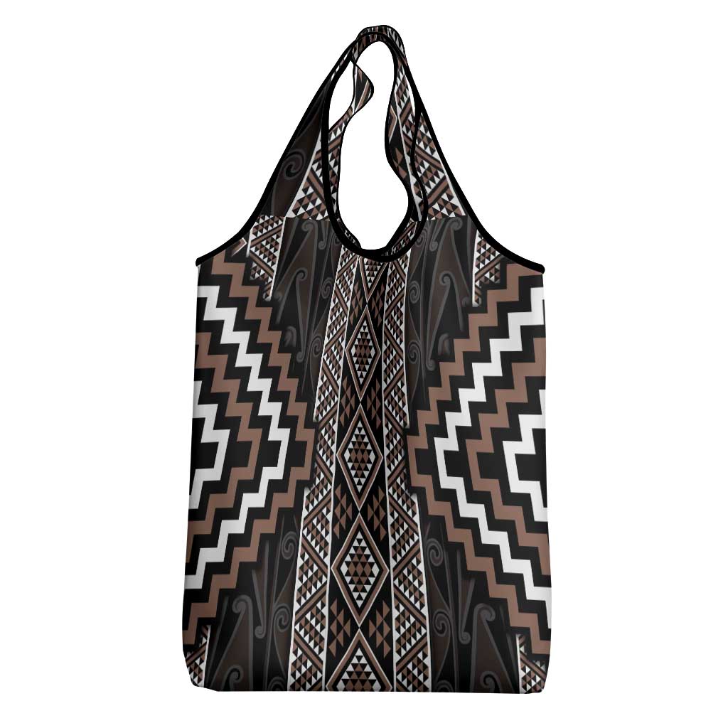 Classic Tukutuku Pattern Aotearoa Grocery Bag Niho Taniwha and Puhoro Motifs